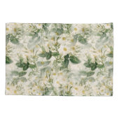 ロマンチックで滑らかな白い花と緑の葉花 枕カバー (裏面-左)