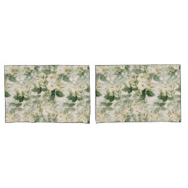 ロマンチックで滑らかな白い花と緑の葉花 枕カバー