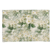 ロマンチックで滑らかな白い花と緑の葉花 枕カバー (正面右)