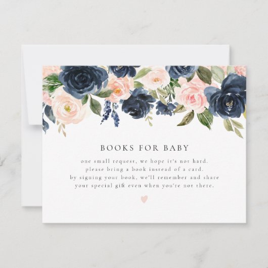 ロマンチックで甘い海軍のフローラブックベビーカード 招待状 (正面)