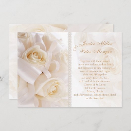 ロマンチックで白いクリーム色のrosessの結婚式招待状 招待状