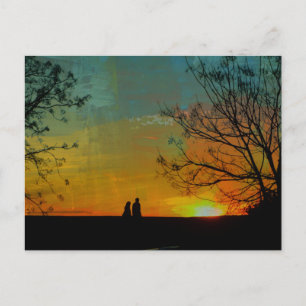 ロマンチックで穏やかな夕暮れ絵画のカップル ポストカード