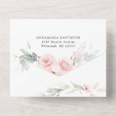 ロマンチックで繊細なソフトピンクのバラ結婚ズ オールインワン招待状 (裏面)