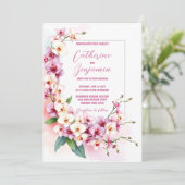 ロマンチックで繊細なピンクとホワイトの蘭のウェディング 招待状 (スタンド正面)