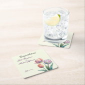 ロマンチックで詩的なパステルチューリップウォータカラー スクエアペーパーコースター (インサイチュ)