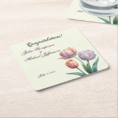 ロマンチックで詩的なパステルチューリップウォータカラー スクエアペーパーコースター (アングル)