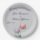 ロマンチックで詩的なパステルチューリップウォータカラー ペーパープレート (正面)