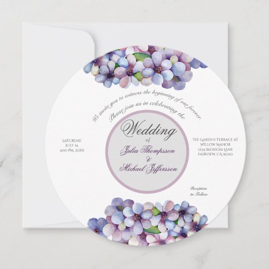 ロマンチックで詩的なパステル薄紫ウォーターカラー 招待状 (正面)