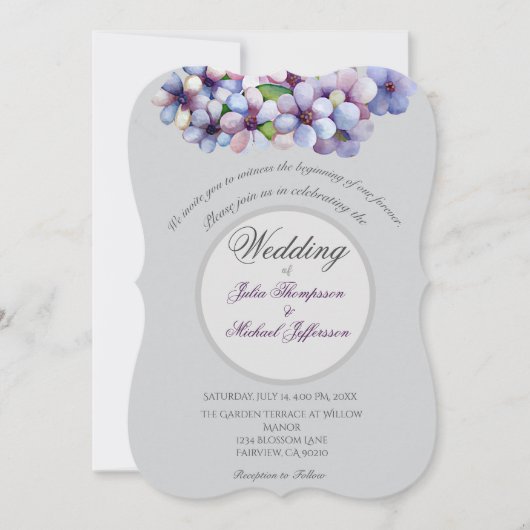 ロマンチックで詩的なパステル薄紫ウォーターカラー 招待状 (正面)