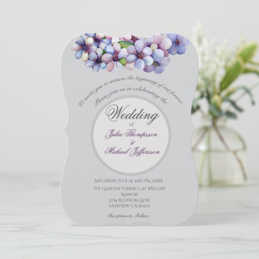 ロマンチックで詩的なパステル薄紫ウォーターカラー 招待状 (スタンド正面)