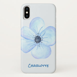 ロマンチックで青い花の水彩画の名前をカスタムする iPhone X ケース