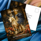 ロマンチックなおとぎ話の森のユニコーンと翼 ポストカード