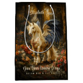 ロマンチックなおとぎ話の森のユニコーンと翼 ミディアムペーパーバッグ (正面)