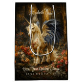 ロマンチックなおとぎ話の森のユニコーンと翼 ミディアムペーパーバッグ (裏面)