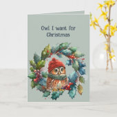 ロマンチックなおもしろいフクロウ私がクリスマスのために欲しいのはYOU カード (黄色い花)