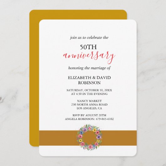 ロマンチックなお祝い50周年結婚の 招待状 (正面/裏面)