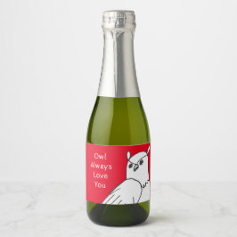 ロマンチックなかわいい動物フクロウ スパークリングワインラベル