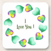 ロマンチックなかわいい水彩グリーン バレンタインデー コースター (正面)