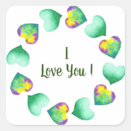 ロマンチックなかわいい水彩グリーン バレンタインデー スクエアシール