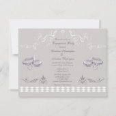 ロマンチックなきらめく結婚指輪及びハートの婚約 招待状 (裏面)