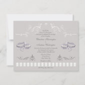 ロマンチックなきらめく結婚指輪及びハートの結婚 招待状 (裏面)