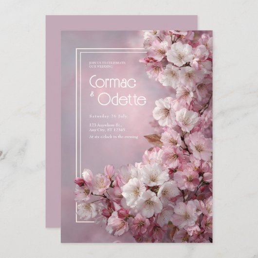 ロマンチックなさくらんぼ結婚ブロッサム 招待状 (正面/裏面)
