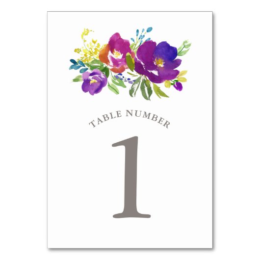 ロマンチックなすみれ色の花のテーブル数カード テーブルナンバー (正面)