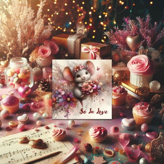 ロマンチックなので愛の水の色のマウスバレンタイン シーズンカード