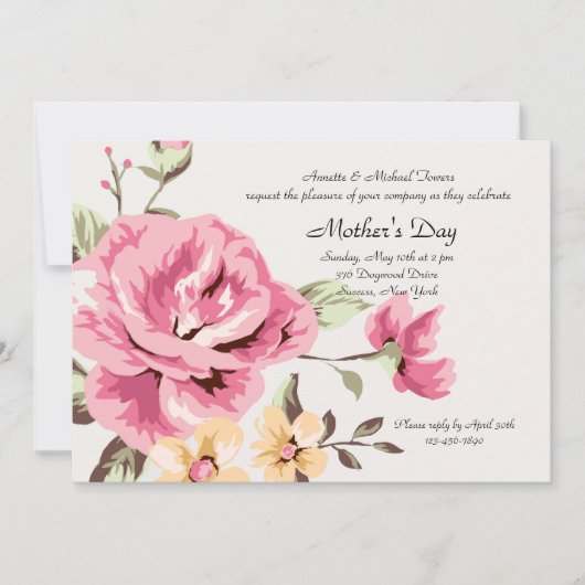 ロマンチックなばら色の招待状 招待状 (正面)