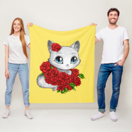 ロマンチックなばら色猫の芸術の黄色のフリースブランケット媒体 フリースブランケット