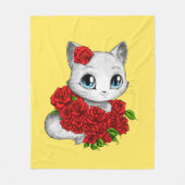 ロマンチックなばら色猫の芸術の黄色のフリースブランケット媒体 フリースブランケット (正面)