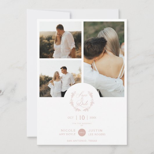 ロマンチックなほこりっぽいピンクの植物の枝3枚の写真 セーブザデート (正面)