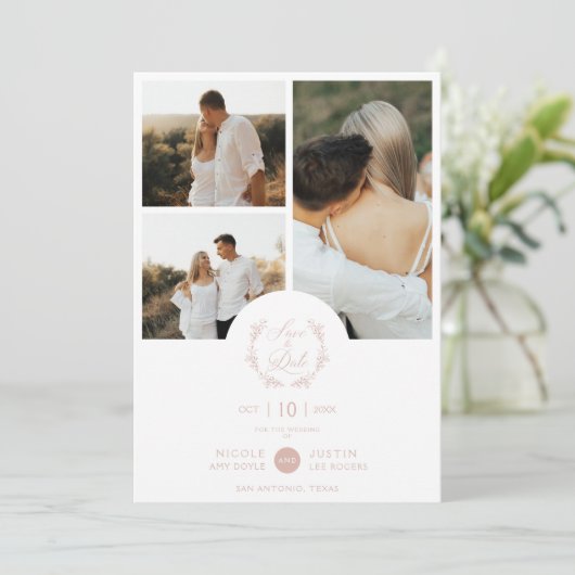 ロマンチックなほこりっぽいピンクの植物の枝3枚の写真 セーブザデート (スタンド正面)