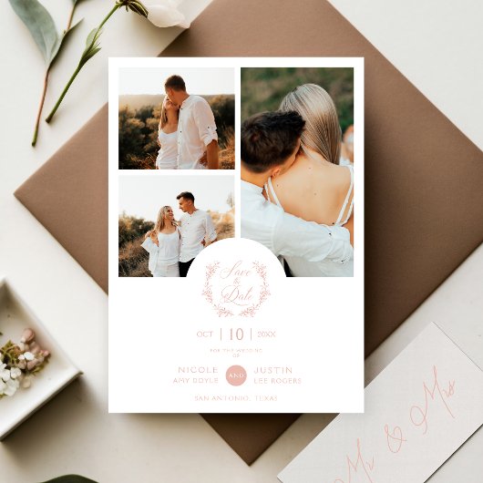 ロマンチックなほこりっぽいピンクの植物の枝3枚の写真 セーブザデート