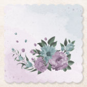 ロマンチックなほこりっぽい紫と青の花 ペーパーコースター (正面)