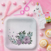 ロマンチックなほこりっぽい紫と青の花 ペーパープレート (パーティー)