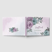 ロマンチックなほこりっぽい紫と青結婚の花 ゲストブック (全面)