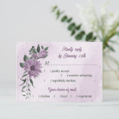 ロマンチックなほこりっぽい紫色の花の緑の食事の選択 出欠カード (スタンド正面)