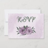 ロマンチックなほこりっぽい紫色の花の緑の食事の選択 出欠カード (裏面)