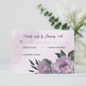 ロマンチックなほこりっぽい紫葉の花は結婚緑 出欠カード (スタンド正面)