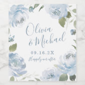 ロマンチックなほこりっぽい青い水色の花のカップルの名前 ワインラベル (シングルラベル)