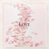 ロマンチックなほんのりピンクのバラの花びら ガラスコースター (正面)