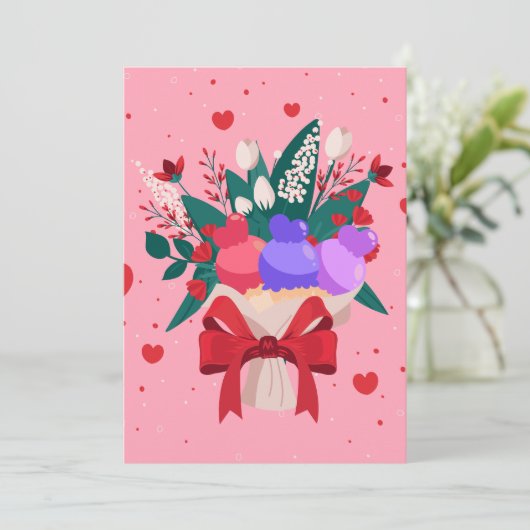 ロマンチックなアイスクリームブーケかわいい花のハート シーズンカード (スタンド正面)