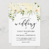 ロマンチックなアイボリークリームフローラウォーター結婚カラー 招待状 (正面/裏面)