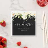 ロマンチックなアイボリークリームフローラブラック結婚ズ スタンダードカクテルナプキン (インサイチュ)