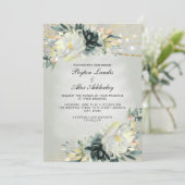 ロマンチックなアイボリーティール(緑がかった色)水の色フローラセージ緑 招待状 (スタンド正面)
