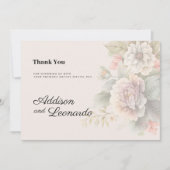 ロマンチックなアイボリーピンクブルー夏のフローラありがとう 招待状 (正面)