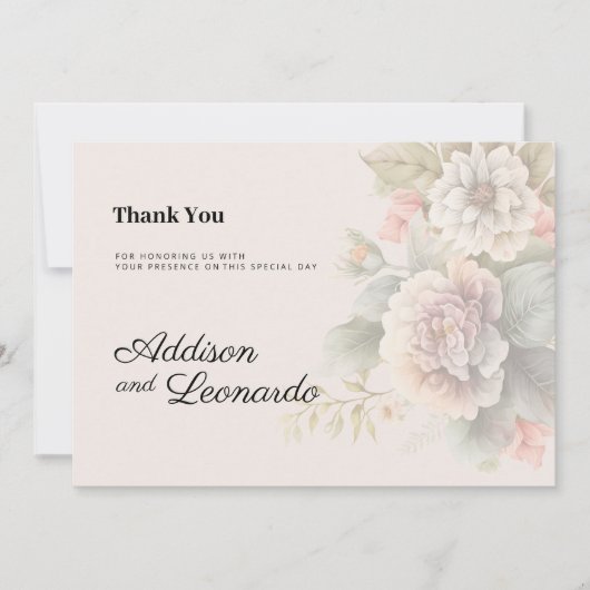ロマンチックなアイボリーピンクブルー夏のフローラありがとう 招待状 (正面)
