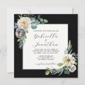 ロマンチックなアイボリーフローラウォーターカラーブラック結婚ズ 招待状 (正面)