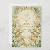 ロマンチックなアイボリーリリヴィンテージウェディング 招待状 (正面)